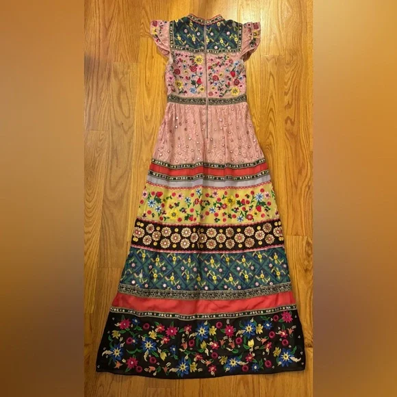 Alice + Olivia Floral Embroidered Dress with Pink and Yellow Accents -  eharrisgallery.com